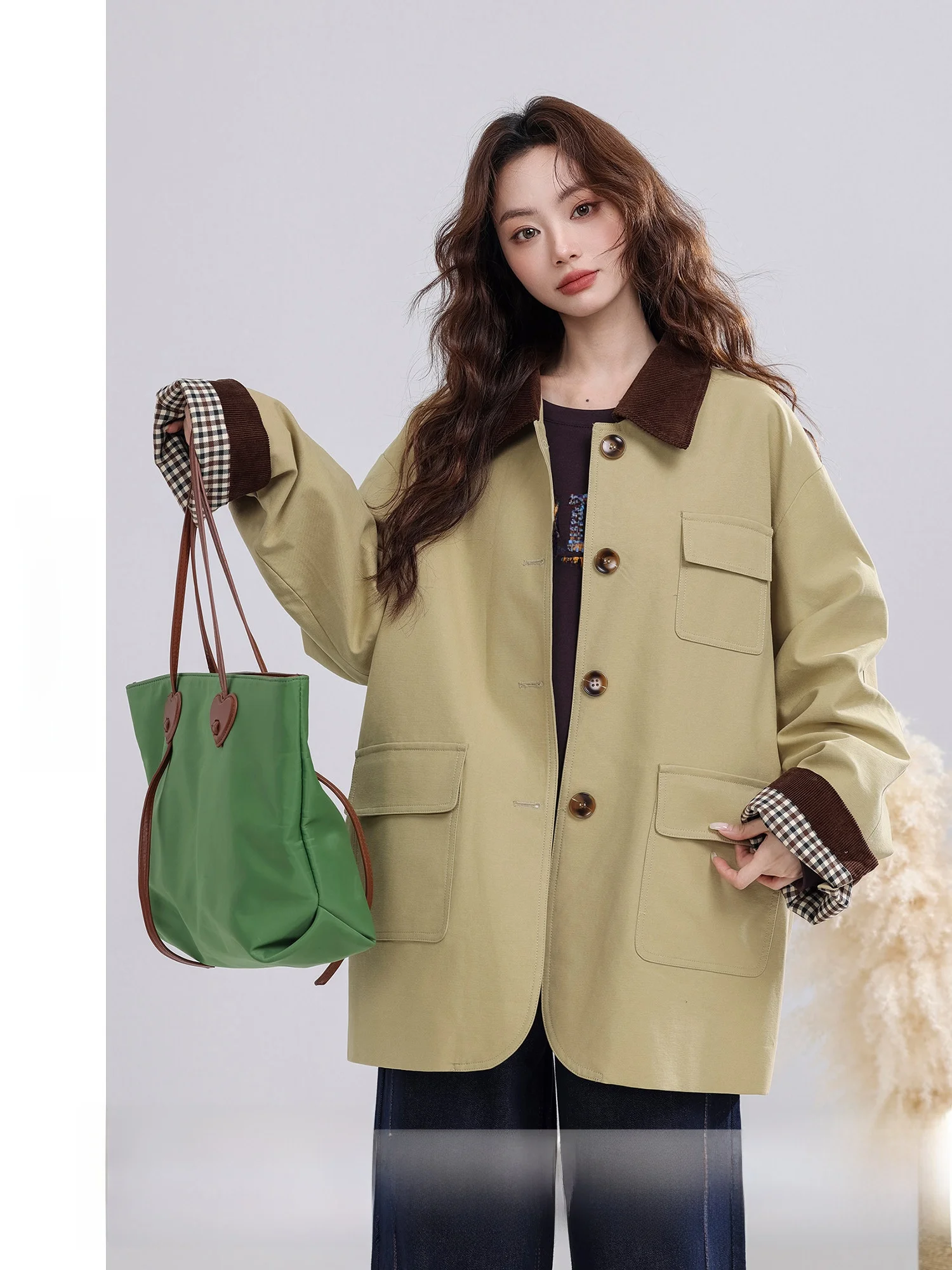 

ort Sle Women's Windbreaker Jaet 2025 Early Autumn New Arrival Splicing Top Fem Faion Polyester Cotton Blend