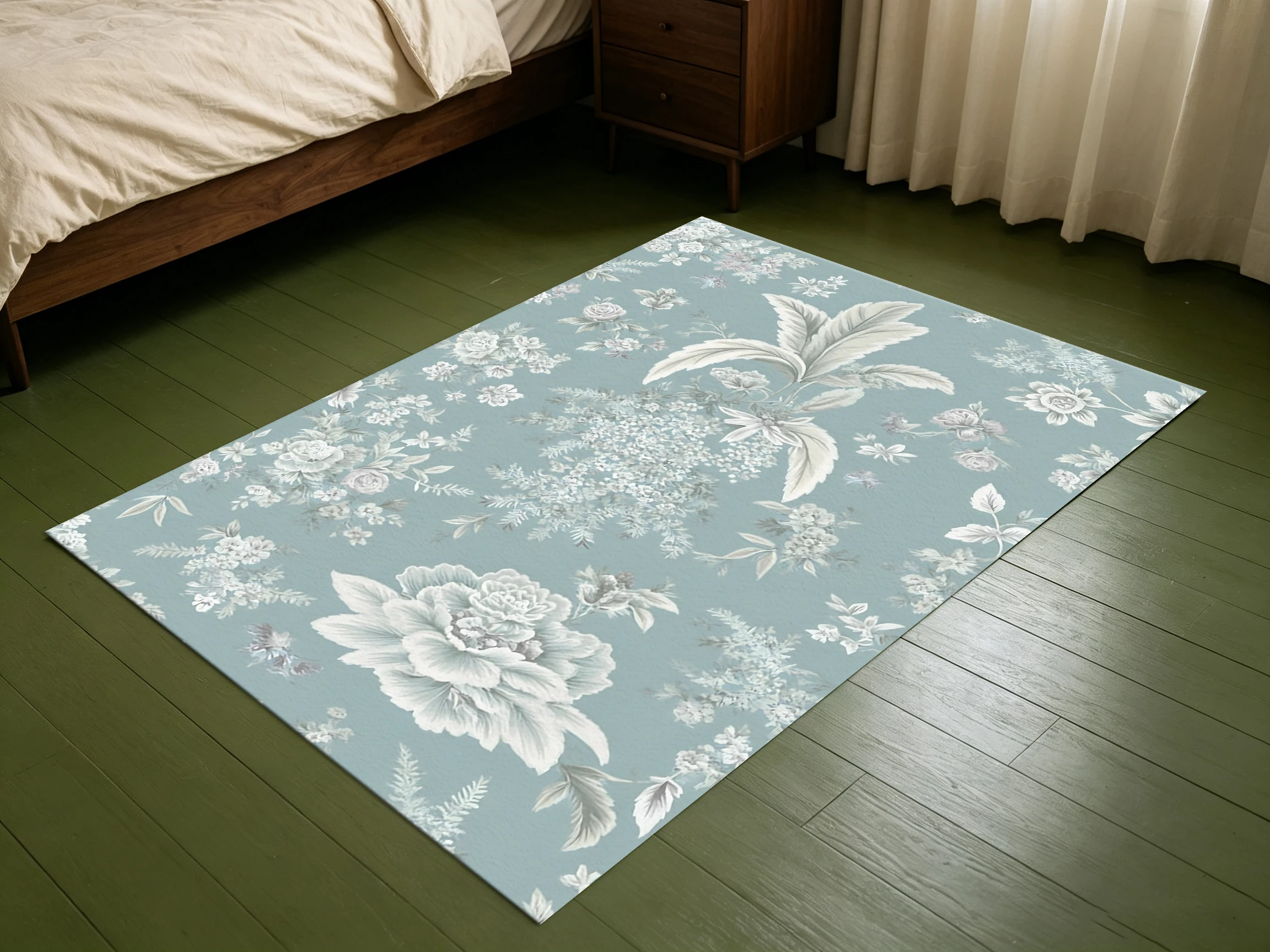 2D Large Carpet with Light Blue Background and Soft Floral Pattern, French Style, Perfect for Living Room and Bedroom Flooring, Instantly Refreshes Autumn and Winter Decor