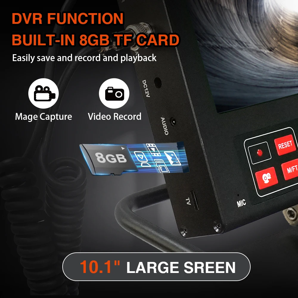 23mm Lens Industrial Endoscope 40M IP68 Waterproof Drain Pipe Sewer Inspection Camera System 10.1"LCD Camera Built-in DVR