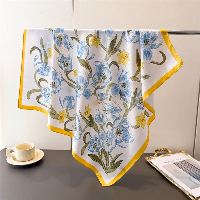 

70x70cm Scarf Soft Satin Women Summer Shawls And Wrap Hijab Scarves Femme Pashmina Echarpe Designer Beach Stole Bandana