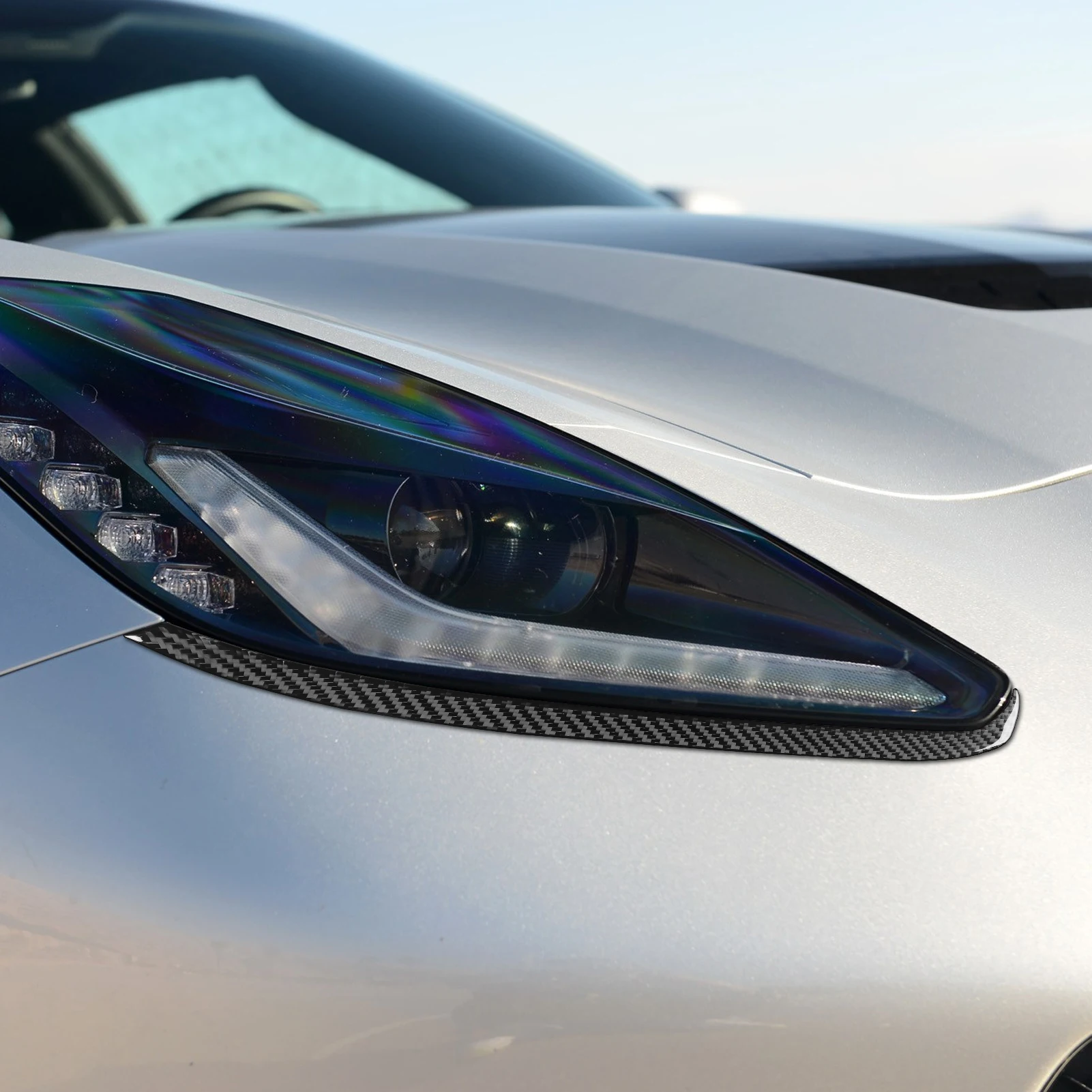 Real Carbon Fiber Car Accessories Headlight Strip Decorative Trim Cover Soft Sticker For Corvette C7 LT1 Z06 ZR1 LT5 2014-2019