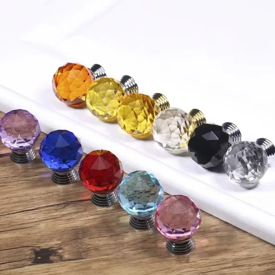 French Light Luxury Crystal Pulls Rhinestone Handles Drawer Single Hole Modern Round Grips