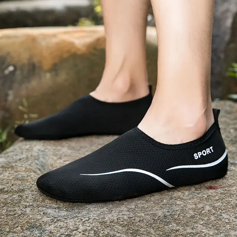 New Men's Summer Mesh Slip-On Big Size Beach Swimming Shoes Soft Sole Non-Slip Breathable Yoga Fitness Shoes Water Shoes