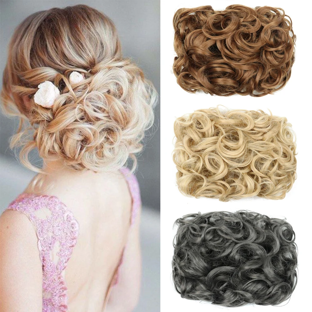 Synthetic LARGE Comb Clip In Curly Hair Extension Chignon Hair Pieces Women Updo Cover Hairpiece Extension Hair Bun