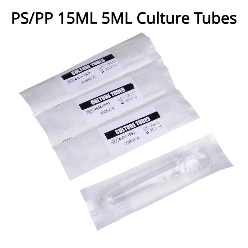 

100PCS Sterile PS Plastic Culture Tube PS 15ML 17x100MM PP 5ML 12x75MM Individually Sterilized Sample Test Tubes with Caps