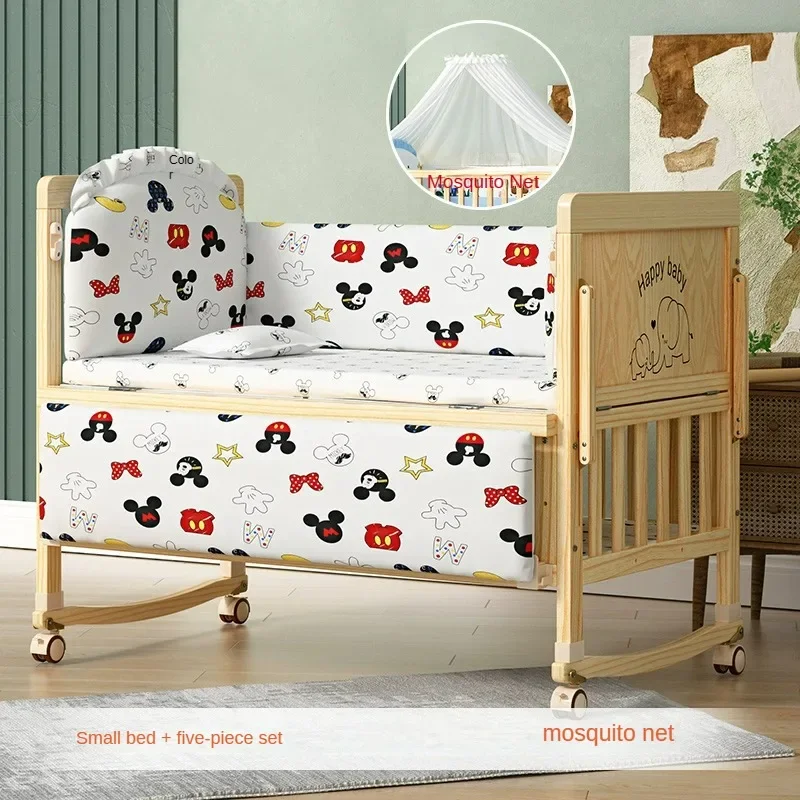 Massief houten multifunctioneel pasgeboren kinderbed Splicable milieuvriendelijk Verplaatsbaar babybedje met wielen babynestbed