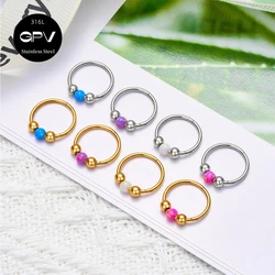 316L Medical Stainless Steel Opal Ball Nasal Diaphragm Ring Punk Nose Ring Perforated Jewelry Men's and Women's Earrings