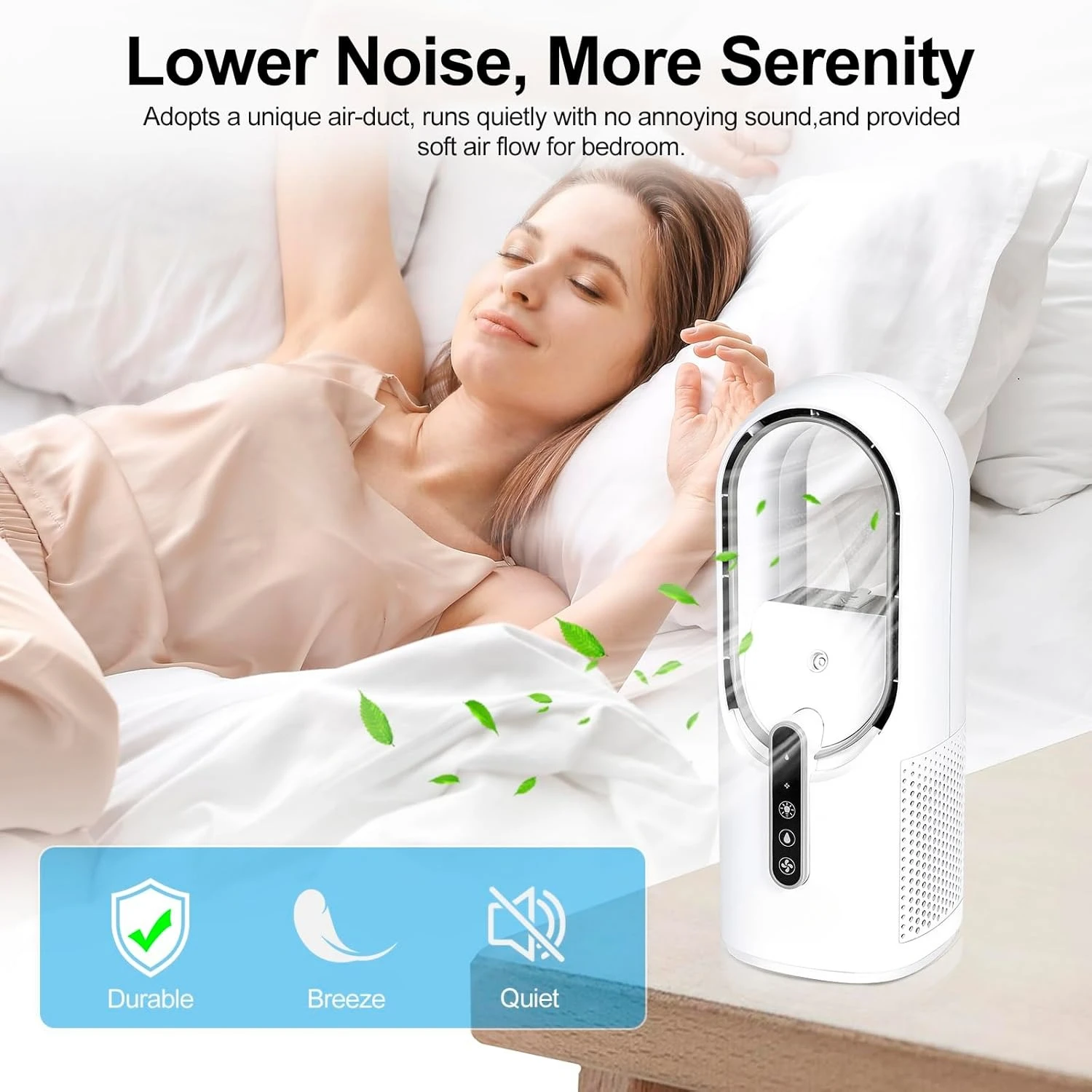 مروحة سطح المكتب المحمولة الخالية من الشفرة، مروحة شخصية لسطح المكتب مع 7 ألوان، ضوء محيط، 3 سرعات، مرطب كهربائي