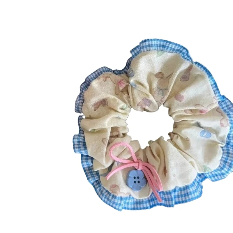 

Button large intestine hair band Mori hair rope ball head high ponytail head rope sweet rubber band