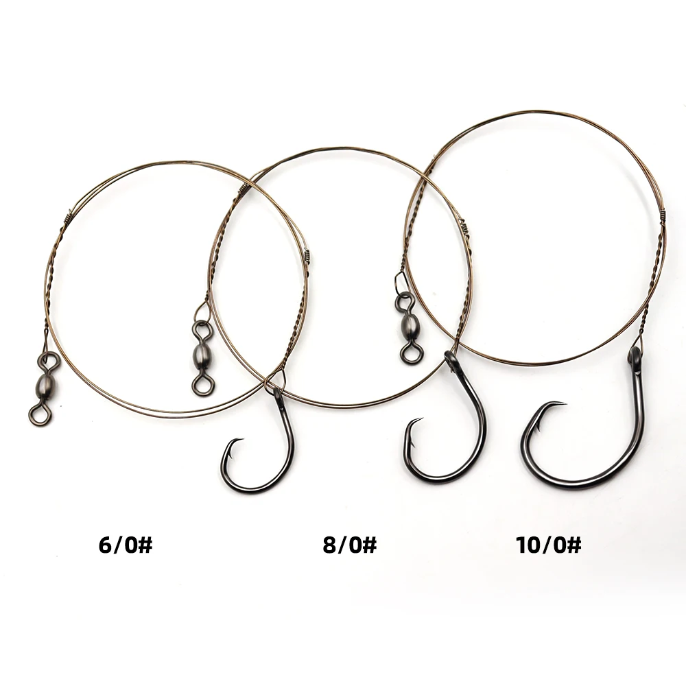 ZYZHE 1/3 Stück Meeresfisch-Angelhaken Monofilament 100/150LB Stahlschnur mit 6/0 # 8/0 # 10/0 # 80cm Angelhaken für Vorderlinie – Detail 13