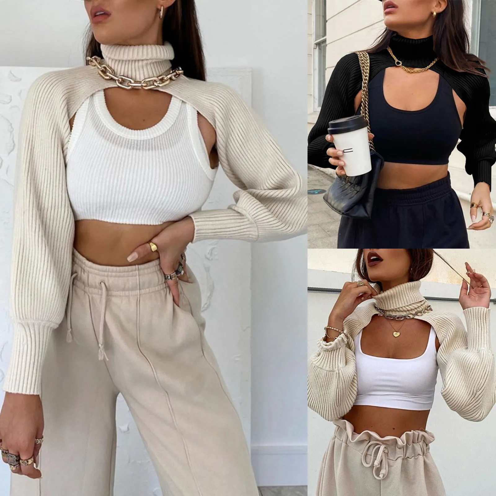 Women Long Sleeve Crop Top Autumn Y2k Aesthetic Clothes O-neck Solid Sexy Harajuku Knitted Fashion Sweater 2024