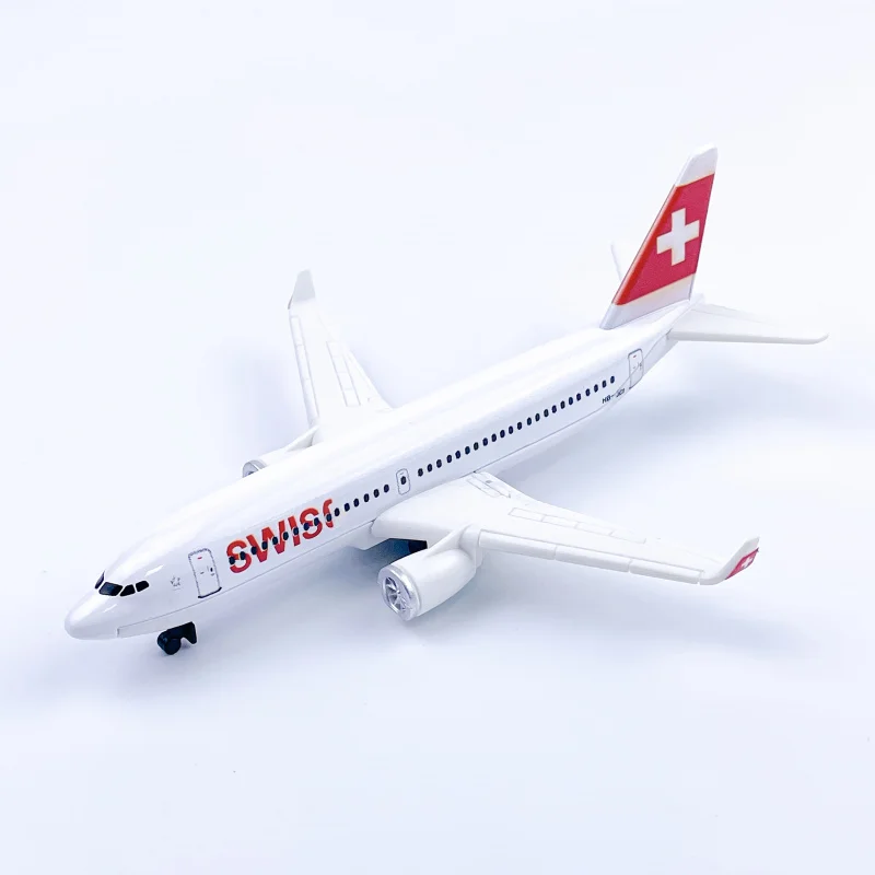 نموذج طائرة سويسرية - معدن مصبوب باللون الأبيض مع صليب أحمر ولمسات برتقالية، تصميم مقاوم للطقس، جي قابل للتجميع