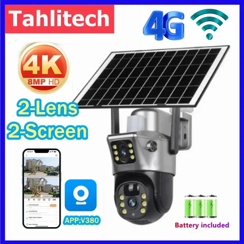 8mp Wifi Zonne-Energie Batterij Camera Outdoor Draadloze Wifi Ip Cam Dual Lens Beveiliging Bewaking Cctv