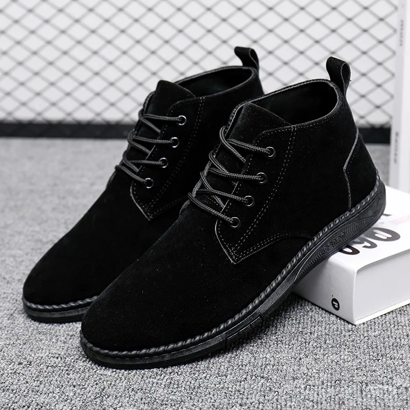 

Autumn Men Suede Shoes British Style High Top Boots Comfortable Lace Up Platform Casual Shoes Walking Flat Zapatillas De Hombre