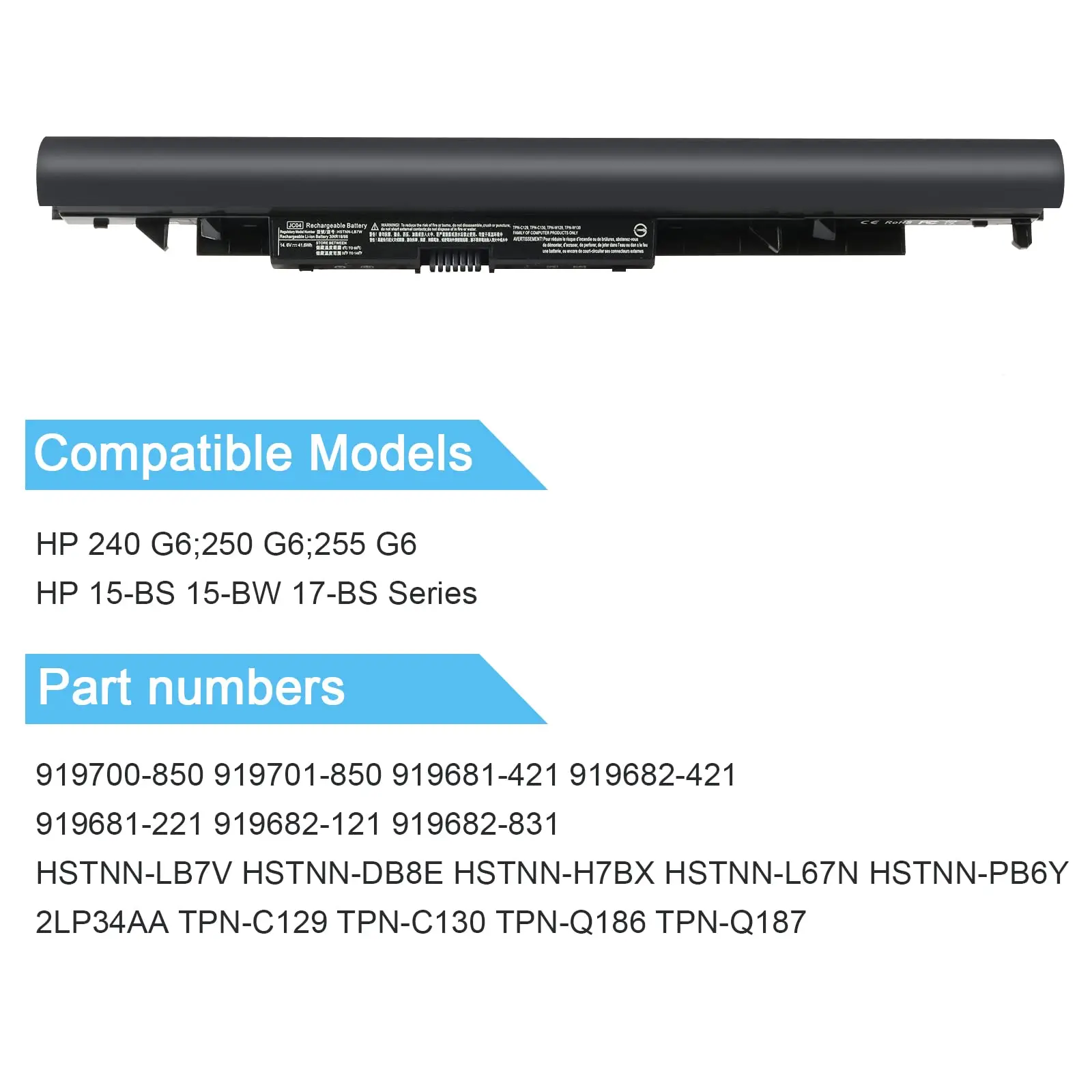 New 919700-850 JC03 JC04 Laptop Battery for All Hp 15-BS 15-BW 17-BS Notebook PC series fits Spare 919701-850 TPN-W129 battery