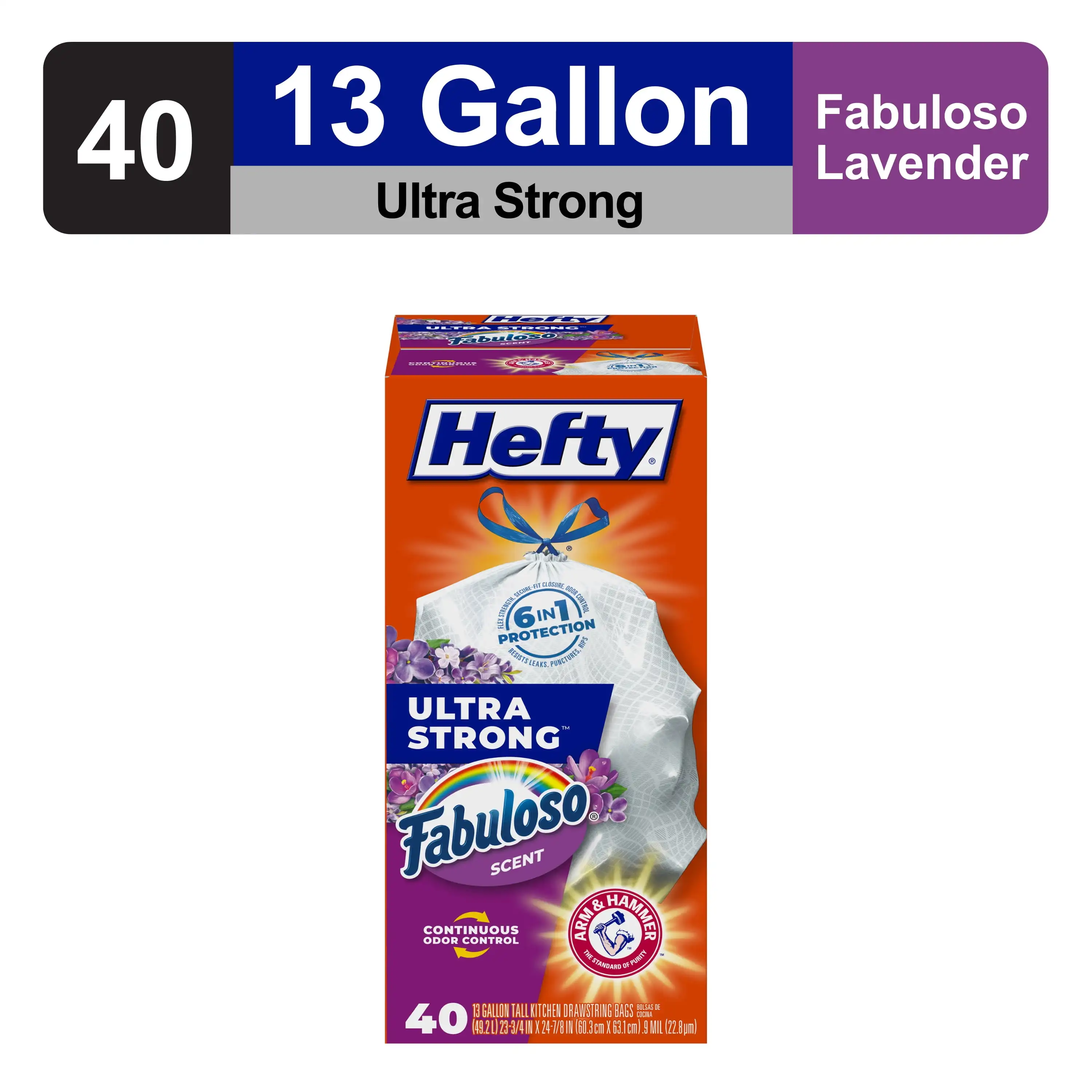 

Ultra Strong 13 Gallon Trash Bags, Tall Kitchen Trash Bags, White, Fabuloso Scent, 40 Bags