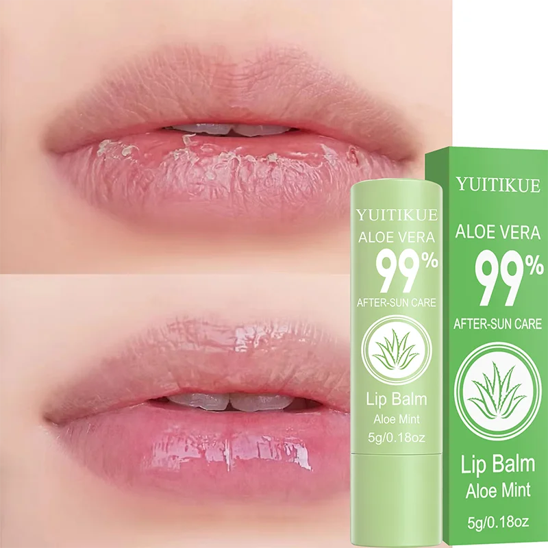 YUITIKUE 99% Aloe Vera Lip Balm, Aloe Mint After Sun Care, Deep Hydrating Soothing Moisturizing Lip Stick For Dry Lips