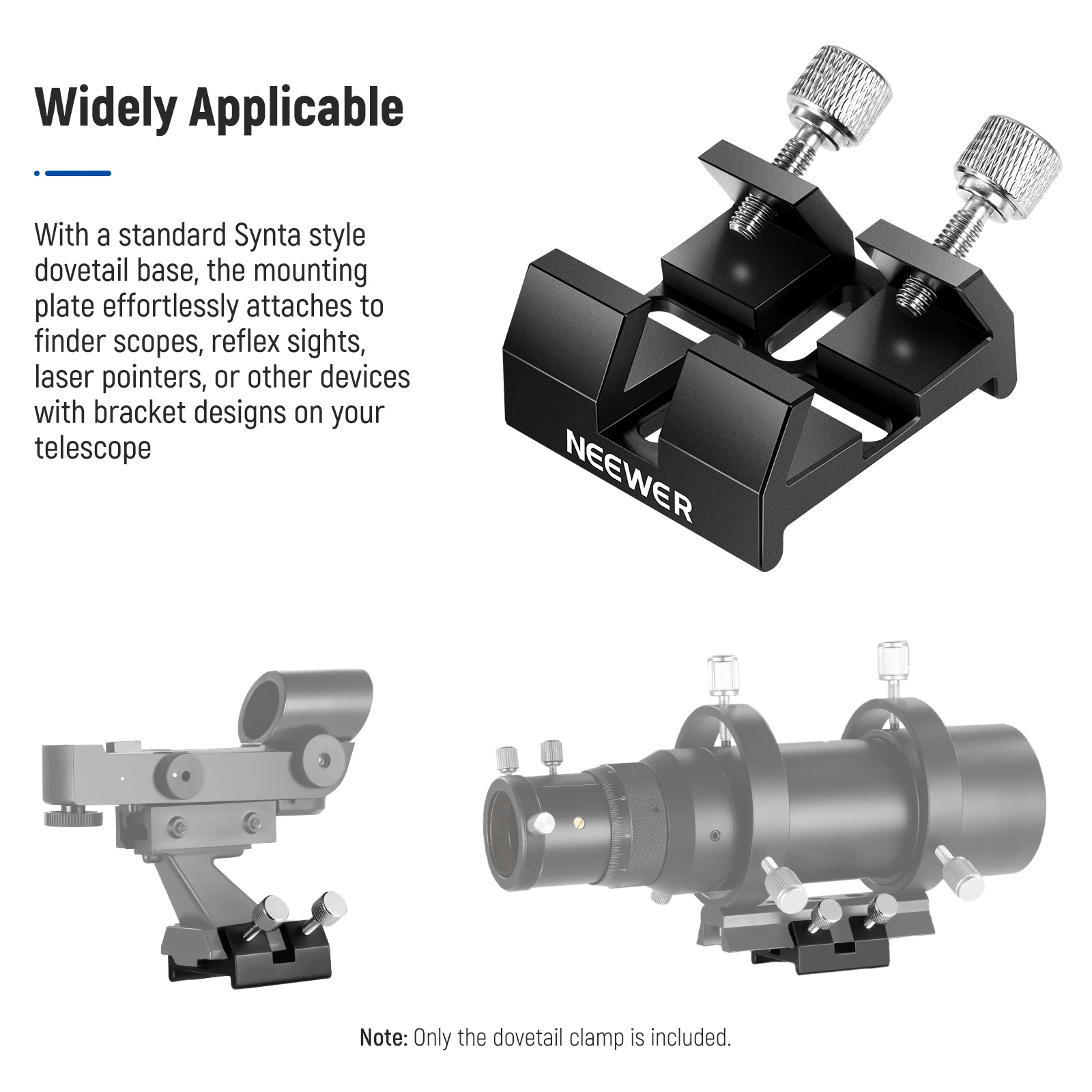 NEEWER Universal Dovetail Base Telescope Mount for Finder Scope Laser Pointer, Dovetail Clamp with Two Thumbscrews, M5/M4 Screws