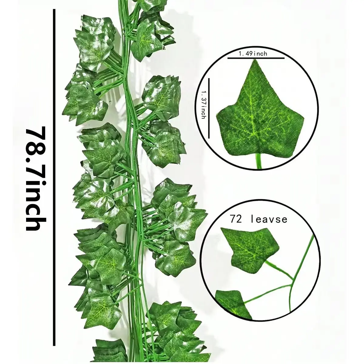 12 Artificial Ivy Vine Garlands - Realistic Fake Plastic Ivy Plants with Green Leaves, Hanging Fence Decorations, Suitable for Indoor/Wedding, Party, Garden Wall Decoration - Easy to Install, Maintenance-Free