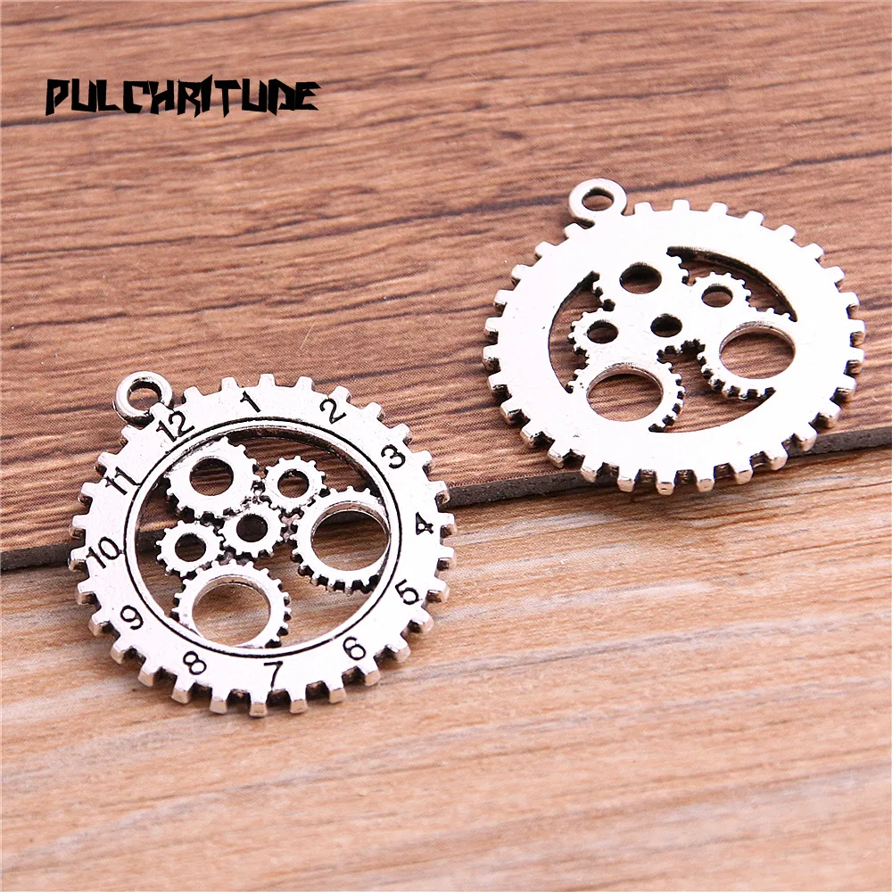 6pcs Vintage Metal two color Clock Fashion DIY Handmade Steampunk Pendants Jewelry Making Charms