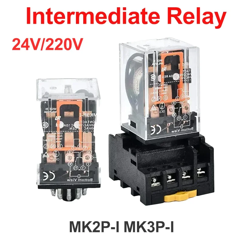 

MK2P-I MK3P-I High Power Intermediate Relay Copper Coil Silver Contact General Micro Mini Electromagnetic Relay AC220V/DC24V