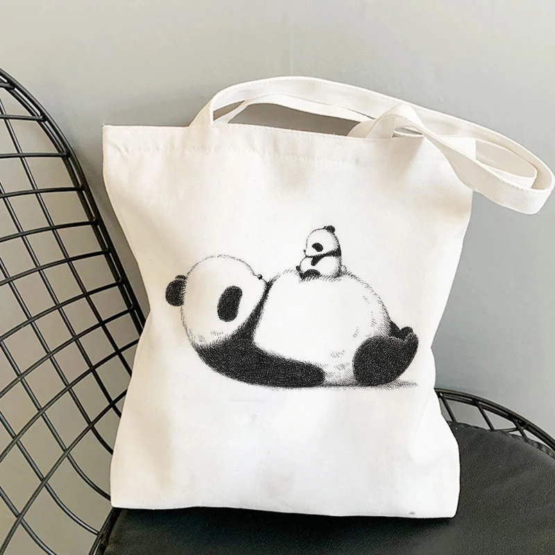 Bolso de mano informal con estampado de Panda para mujer, bolsa de mano de lona blanca de gran capacidad, a la moda, novedad