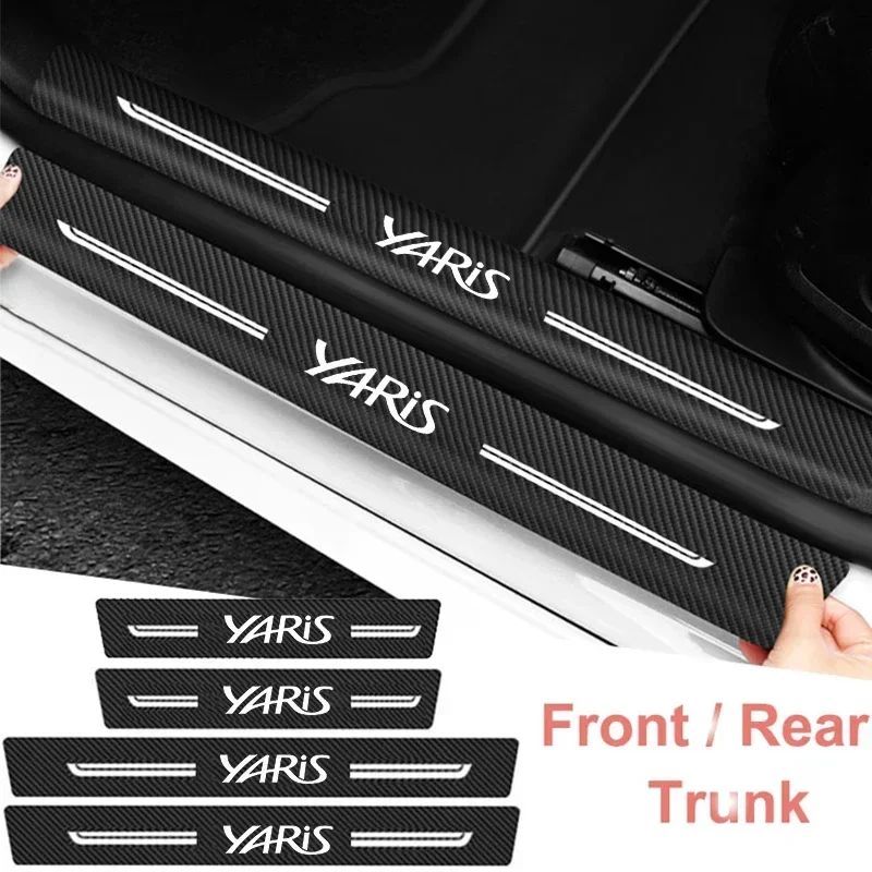 Car Door Threshold Protect Plate Stickers for Toyota Yaris Logo Trunk Bumper Pedal Anti Scratch Strips Sill Guard Stickers