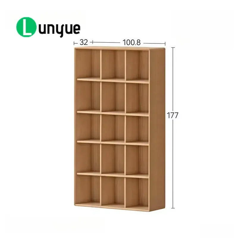 Solid Cherry Bookshelf Modern Nordic High Low Combo Durable Storage Rack for Family Apartment Living Room Home Office