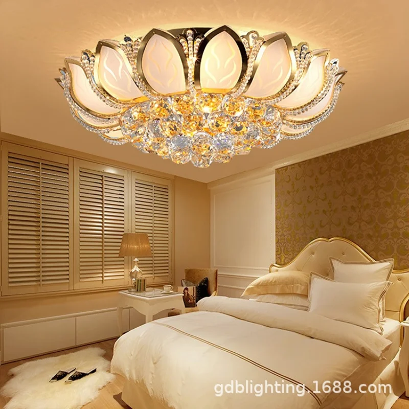 

Lotus Flower Modern Ceiling Light With Glass Lampshade Gold Ceiling Lamp for Living Room Bedroom lamparas de techo abajur