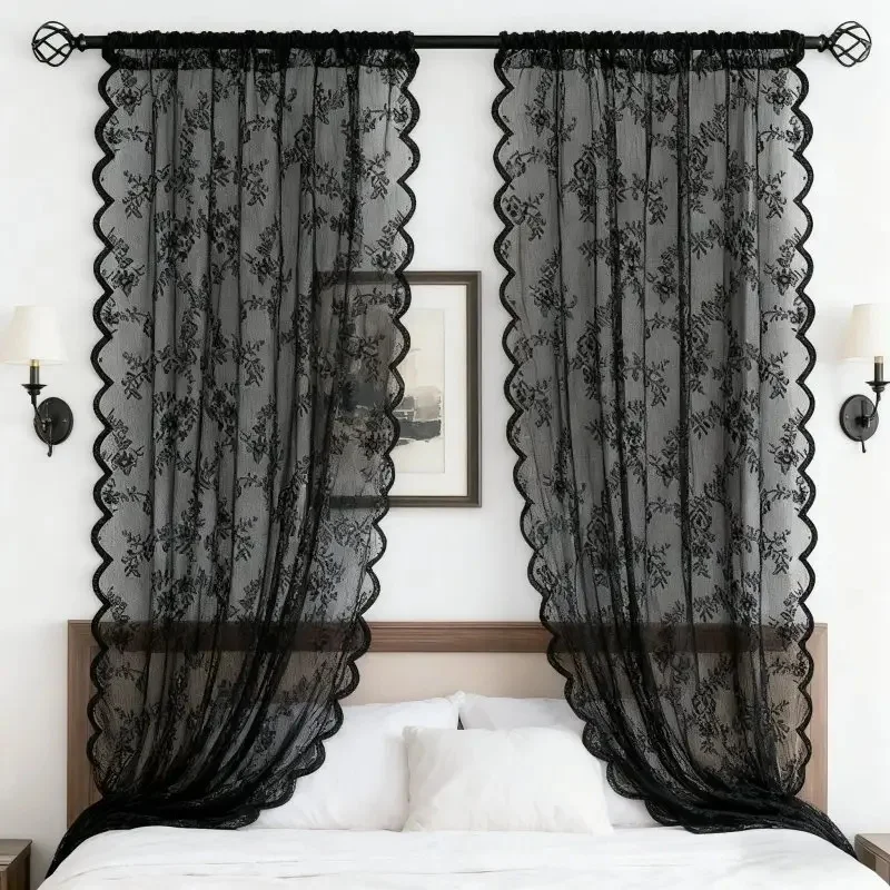 1Pc Semi-Transparent Vintage Floral Embroidery Curtain, Suitable for Small Windows and as a Decoration for the Living Room