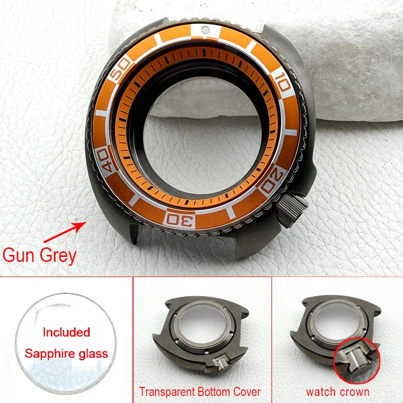 

44mm Gun Grey Mod 6105 6309 Case Crown at 4.1 Fits NH35 NH36 4R Movement for Abalone Turtle Watch Men Diving Watch Case Custom