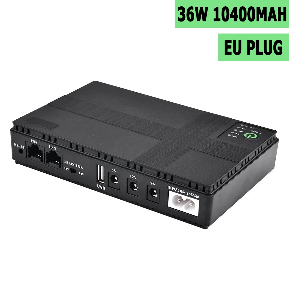 

36W 10400mAh DC UPS Uninterruptible Power Supply DC1036P 5V9V12V15V24V Emergency Power Supply 85‑265V UPS Battery Backup EU Plug