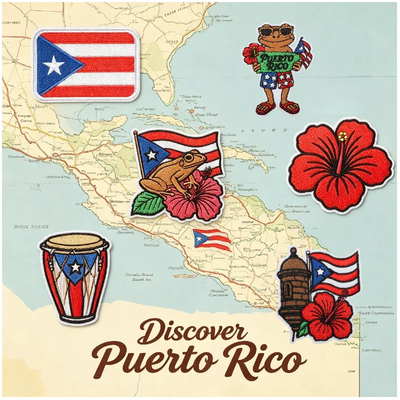 1PCS Puerto Rico Travel Patch, Embroidered Iron on Sticker for Personalized Backpack Hat Clothing DIY