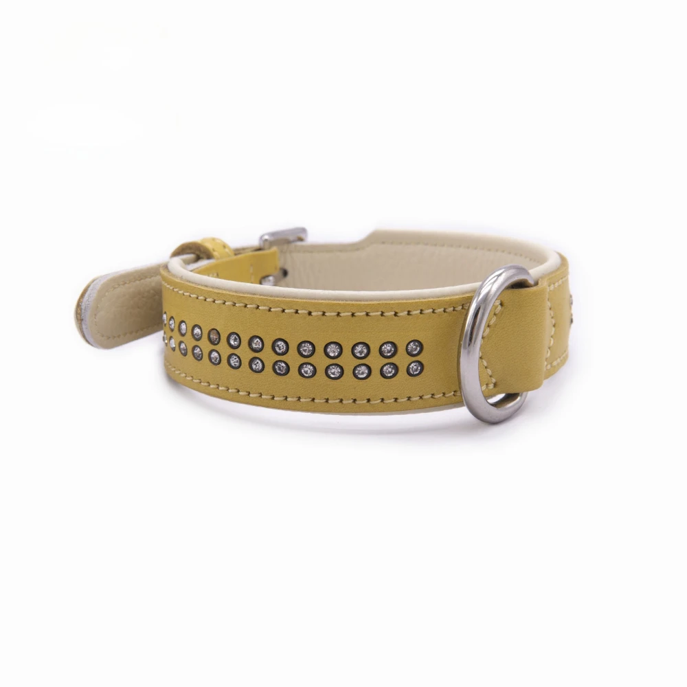 

Decorate dog collar Luxury genuine leather rhinestone inlaid pet collar,double-layer cowhide soft dog collar handmade