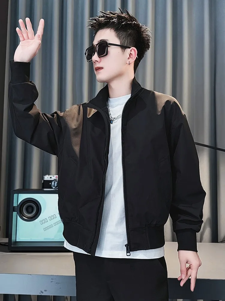 

Casual Sli Men's Jaet 2025 Korean Version Spring Autumn Stand Collar Workwear Trendy Brand Outerwear Long Sve Zipper