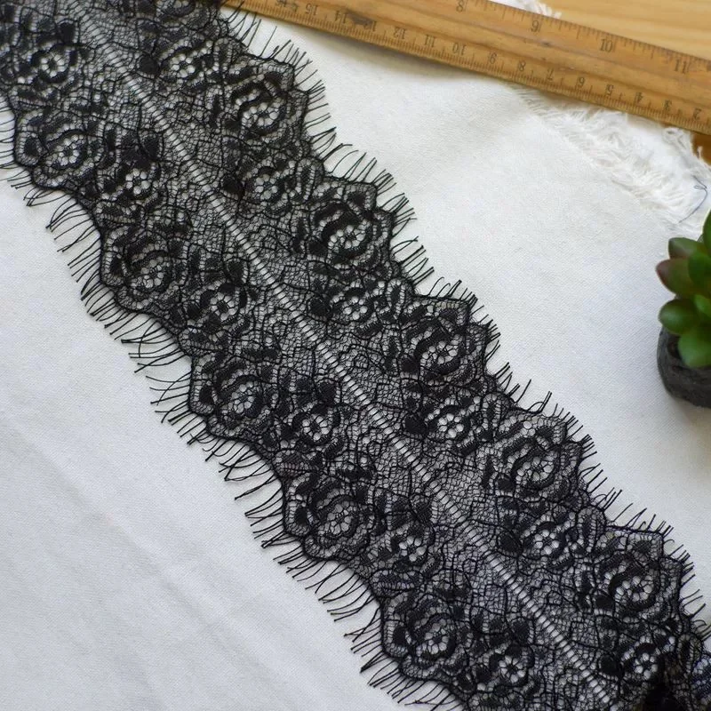 Classic Eyelash Lace Trim, Soft Floral Fabric, Crafts Sewing for Dress Making Decor, Black and White