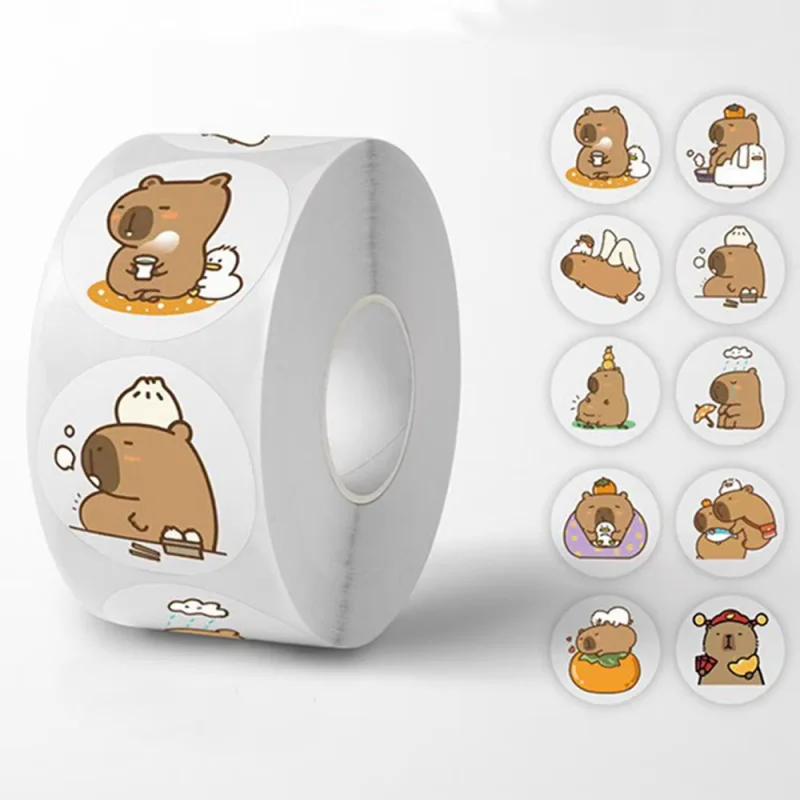 LUSQI 500Pcs/Roll Waterproof Capybara Stickers Adorable Cartoon Stickers For Notebooks Scrapbooks And Phone Cases