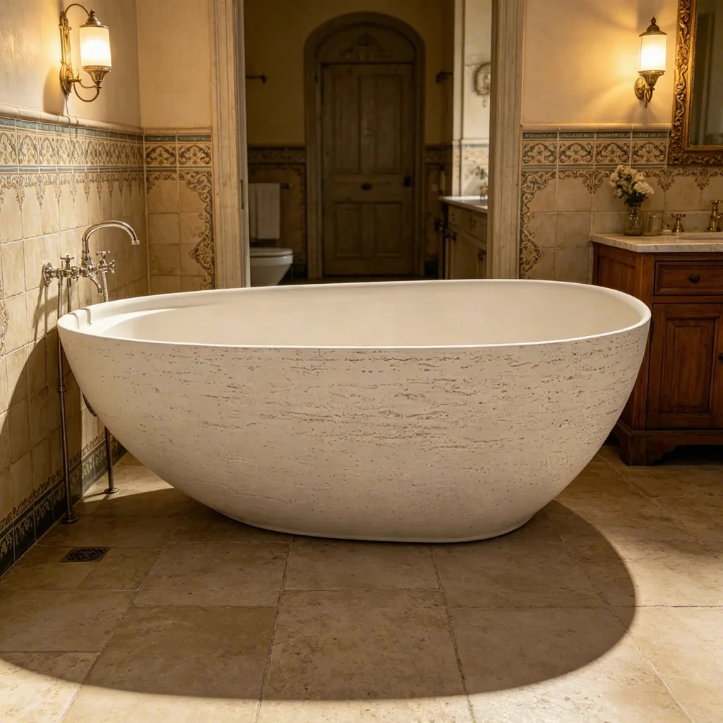 &c Classics Quality Interior Design Sliver Grey Travertine Freestanding Bath Tubs for Indoor Home Renovations Villas Bathtub