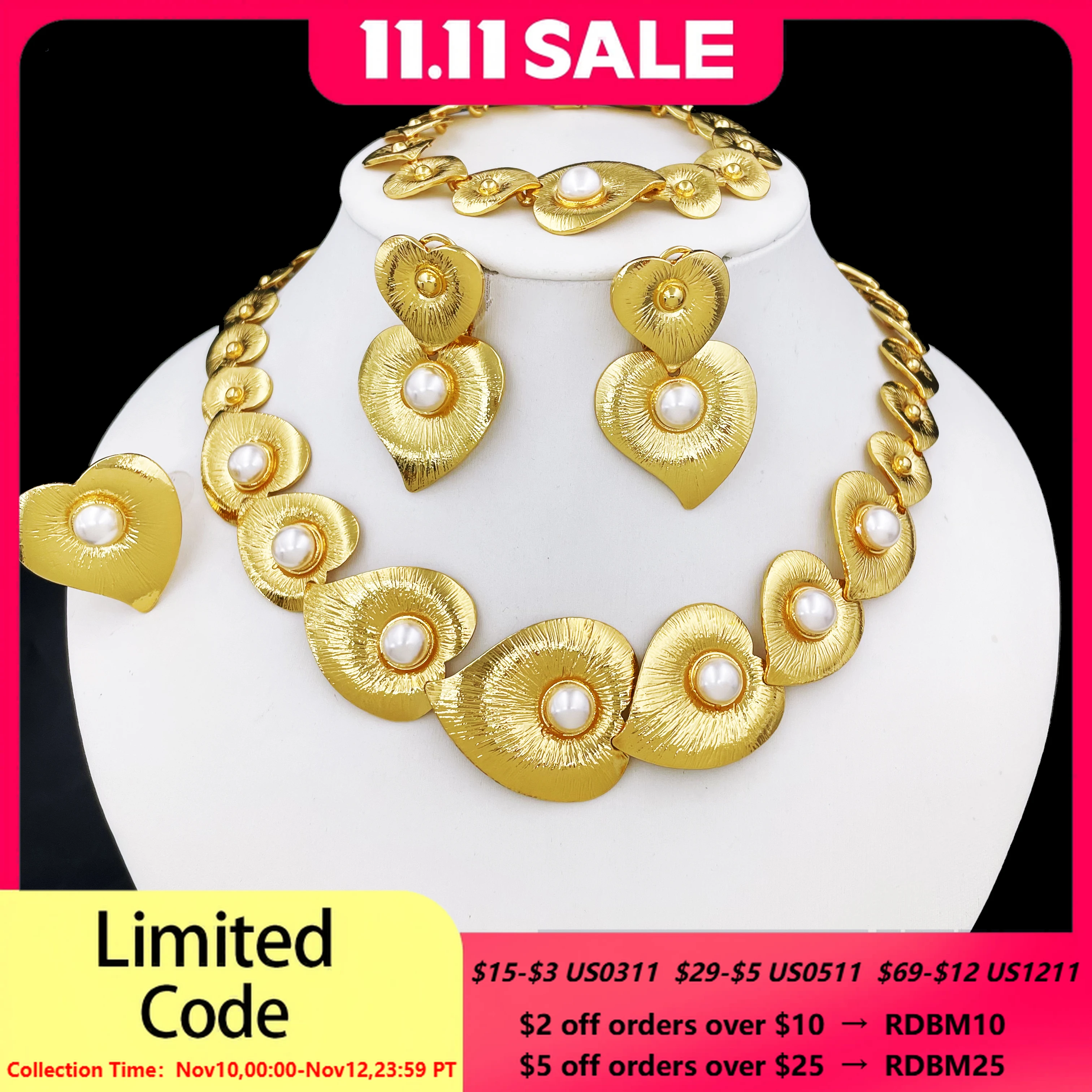 

4 шт., комплект из колье, серёг, браслета и кольца