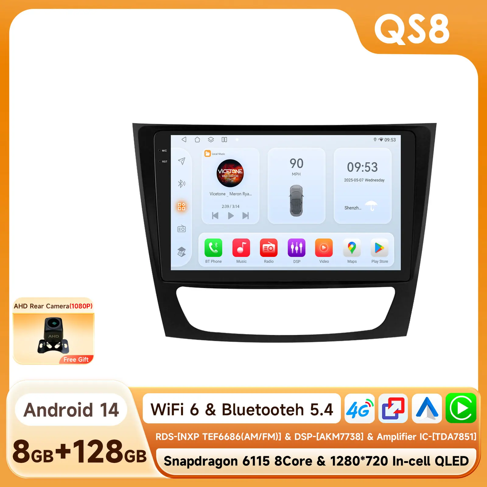 Autoradio für Mercedes-Benz E-Klasse W211 E200 E220 E240 E270 W219 W463 W209 Stereo GPS Navi Carplay 6115 Multimedia-Player 4G RDS