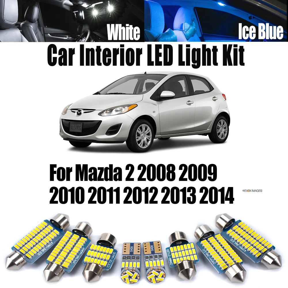 9 шт. светодиодный внутренний купольный светильник Canbus для Mazda 2 2008 2009 2010 2011 2012 2013 2014 автомобильные аксессуары для чтения багажника, комплект ламп