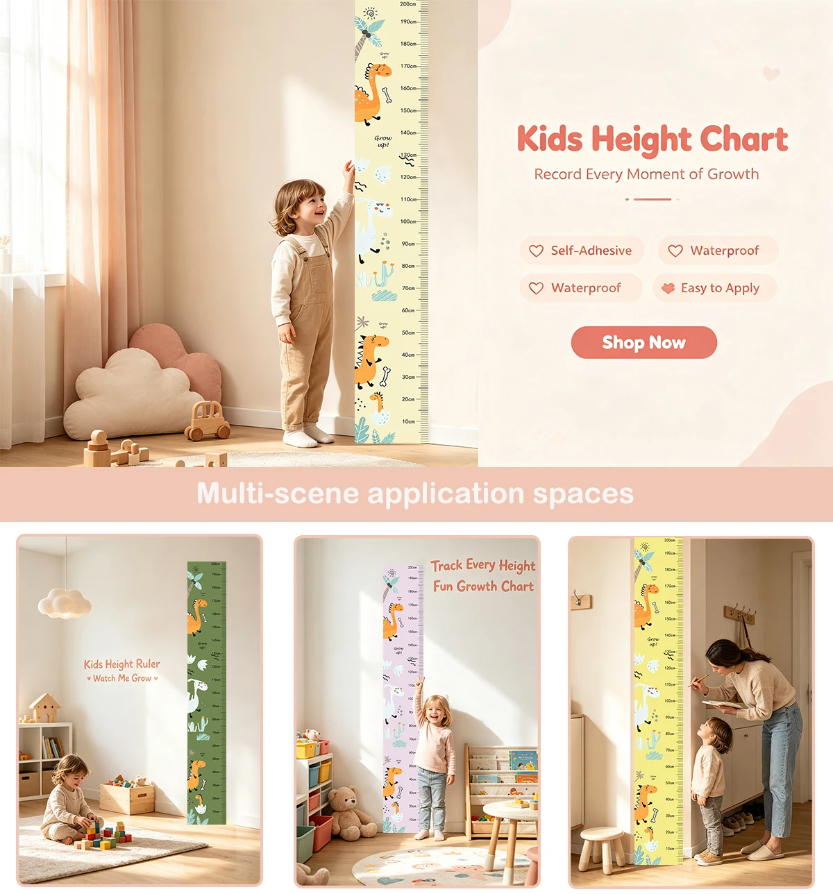 Cartoon Cactus Dinosaur Height - Baby Nursery Room 评论和价格