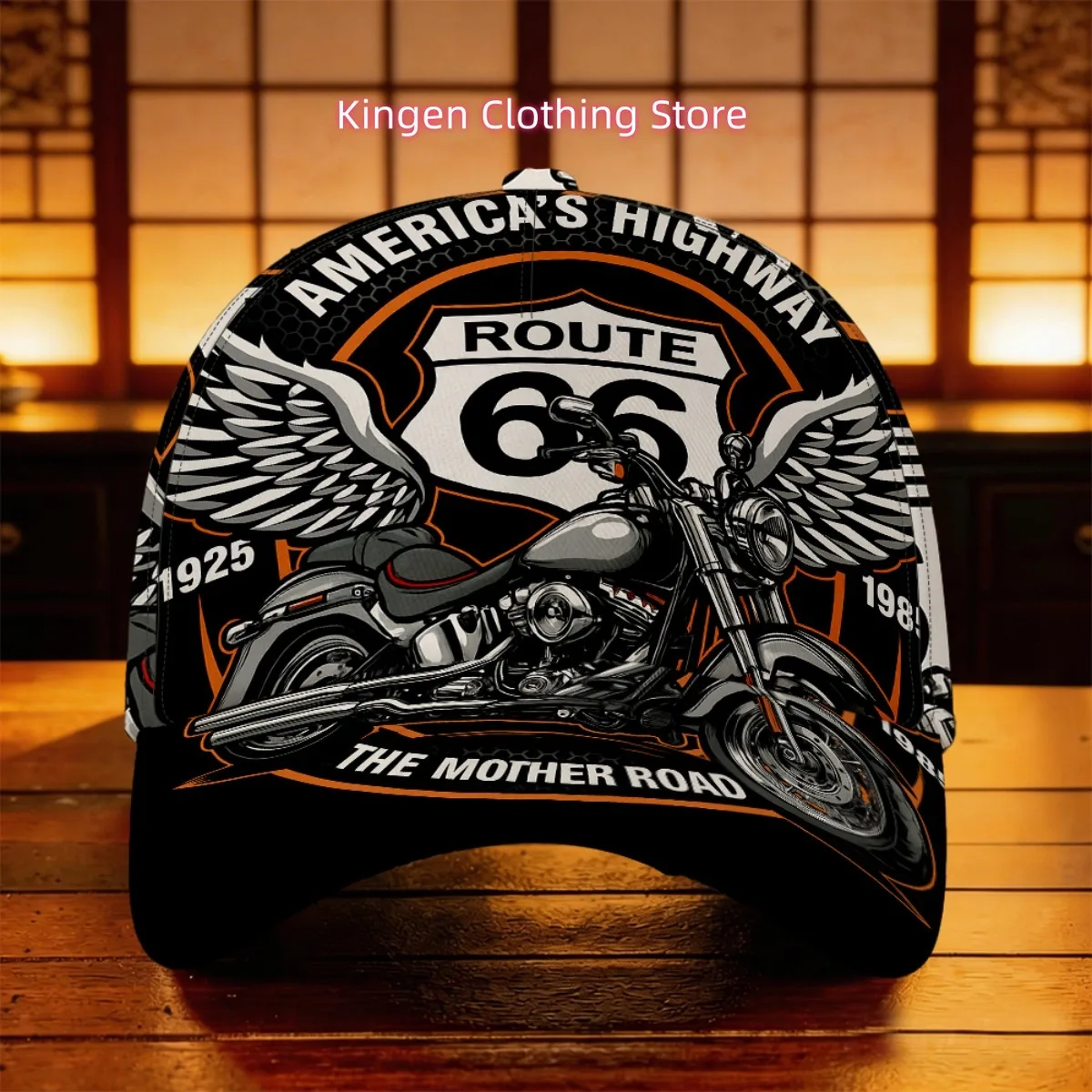 1pc Route Motorcycle Retro Emblem Baseball Cap Hiking Gear Ideal Gift Street Style Full Print Patterned Cap Outdoor Sports Golf