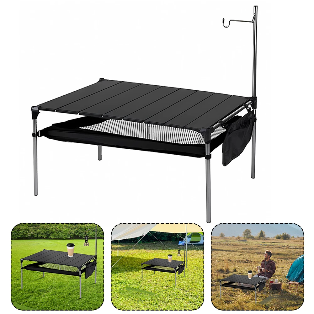 

Camping Aluminum Alloy Table Outdoor Compact Folding Table with Light Pole Folding Compact Beach Table for Picnic Beach BBQ RV