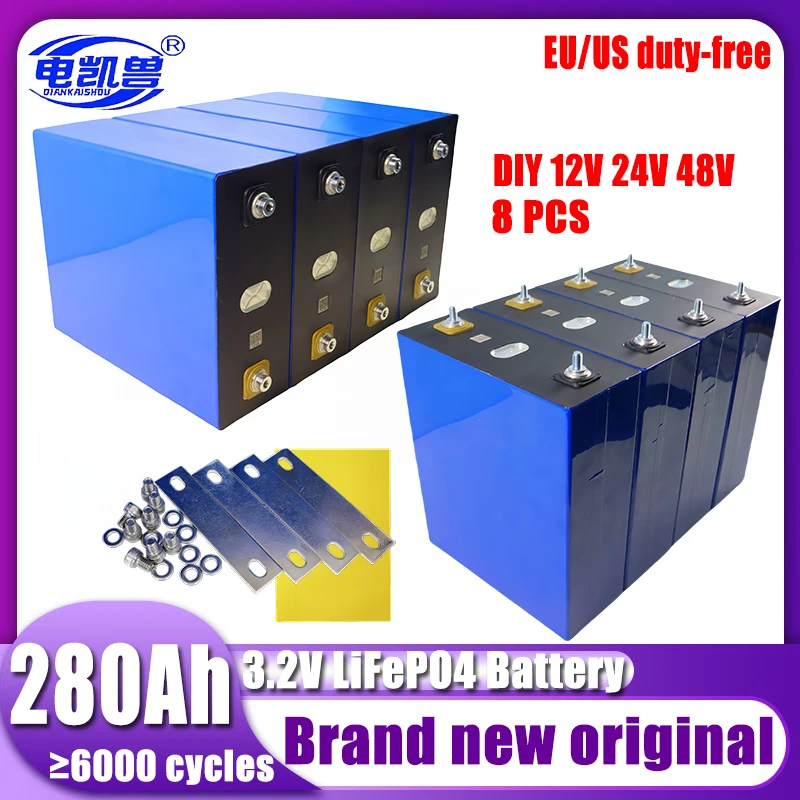 

New 8 PCS 3.2v 280ah nut Stud DIY 12V 24V 48V A-grade LiFePO4 battery electric scooter RV lithium iron phosphate solar storage A