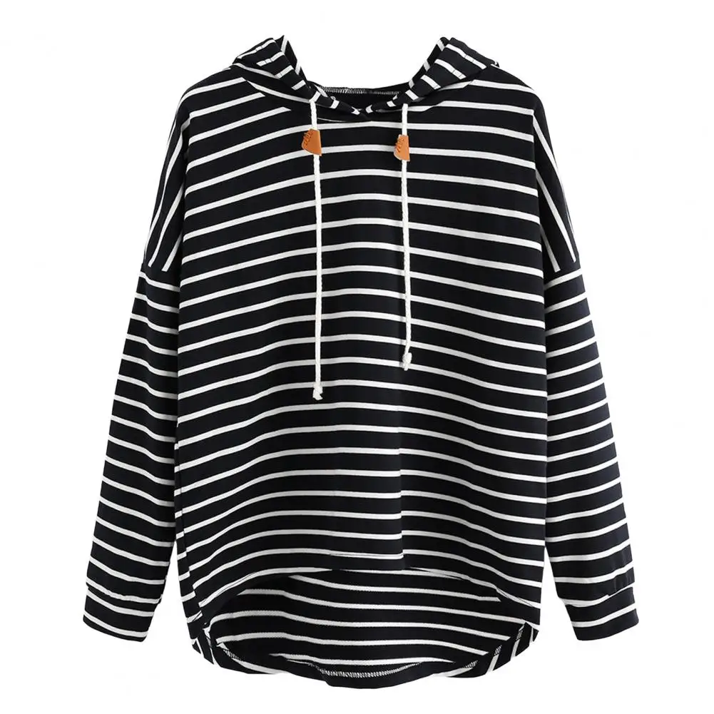 

Women Fall Hoodie Irregular Hem Hoodie Stylish Women's Striped Hoodie Irregular Hem Drawstring Casual Loose Fit for Autumn