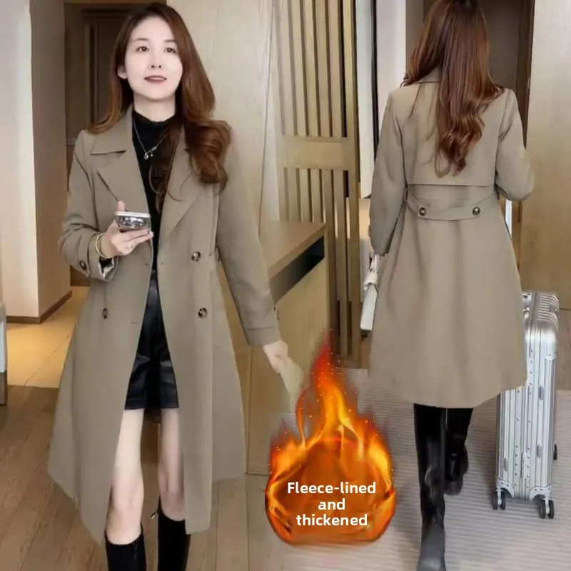

Thickened Fleece Women's Autumn Winter Coat Elegant High-End Feel Super Beautiful Midi Length Coat Korean Style Commute