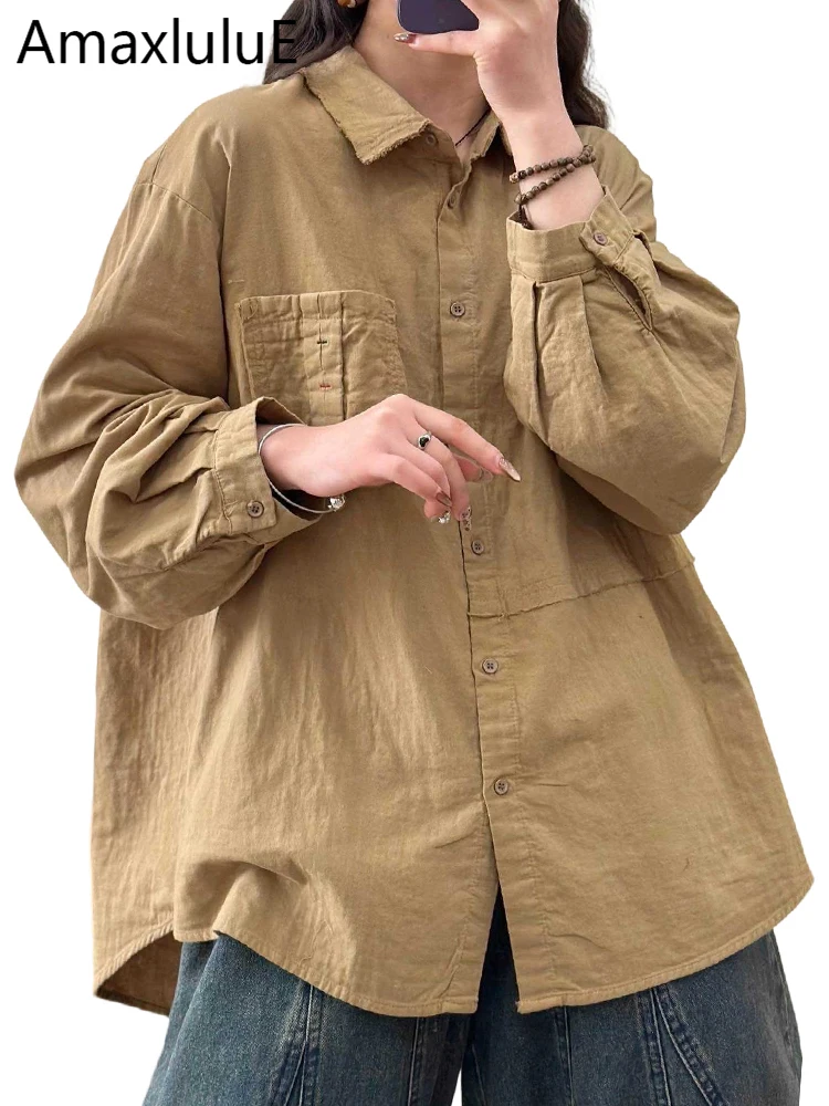 

Amax LuluE Designer 2025 Autumn Tops Womens Fashion Loose Cotton Shirts Females Luxury Classic Casual Solid Long Sleeve Shirts