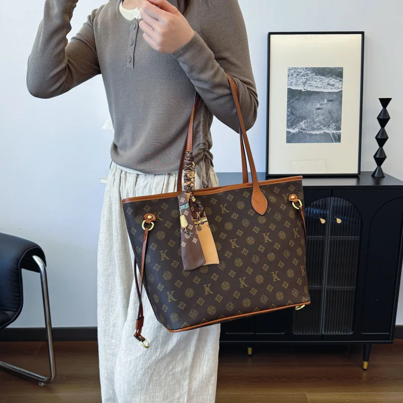 

2025 Vintage Print Tote Bag for Women Spacious Work Commute Bag Adjustable Crossbody Strap with Top Handle