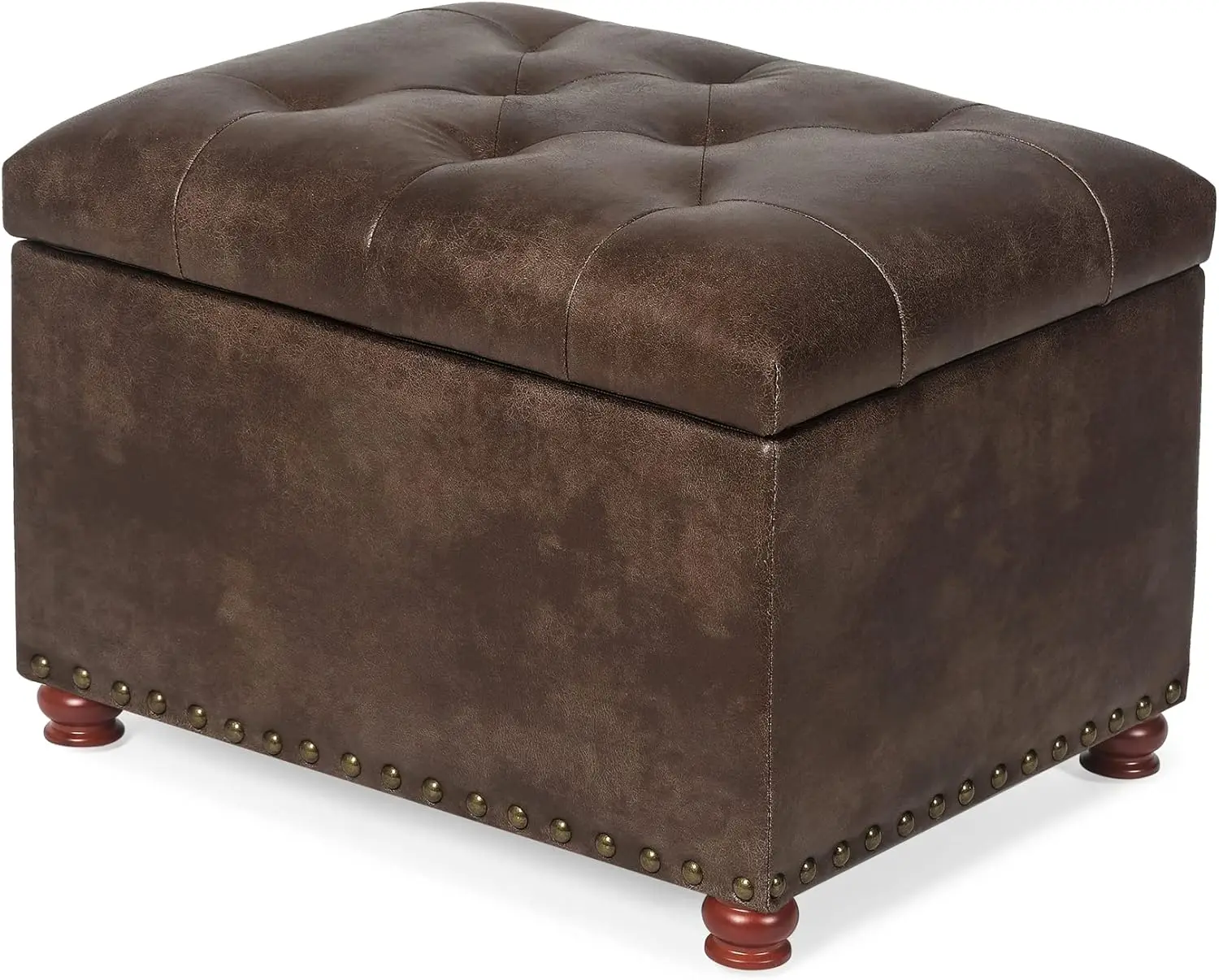 Storage Ottoman Rectangular Tufted Upholstered Ottomans with Rivet, Footrest Seat with Wood Legs, Footstool